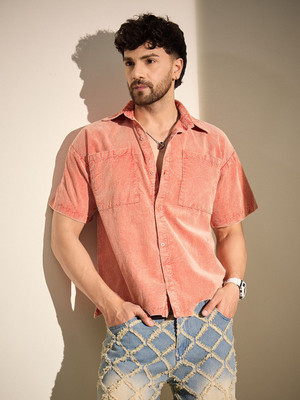 FUGAZEE Men Solid Casual Orange Shirt