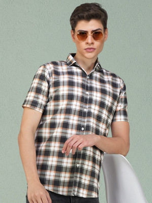 HouseOfCommon Men Checkered Casual Brown Shirt