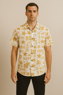 Dev Men Printed Casual White Shirt