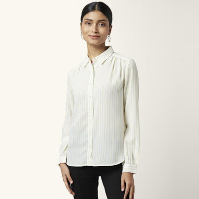 Annabelle by Pantaloons Women Striped Casual White Shirt