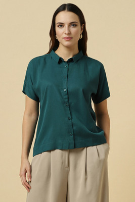 Allen Solly Women Solid Formal Green Shirt