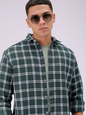 The Indian Garage Co. Men Checkered Casual Green, White Shirt