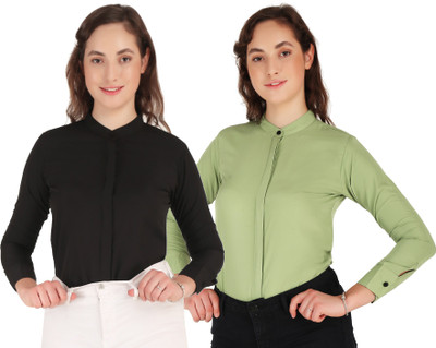 HEAVENS CREATIONS Women Solid Casual Light Blue, Black Shirt(Pack of 2)