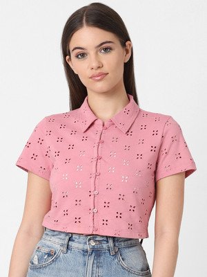 ONLY Women Self Design Casual Pink Shirt