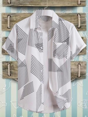 flying queen Men Printed Casual White Shirt