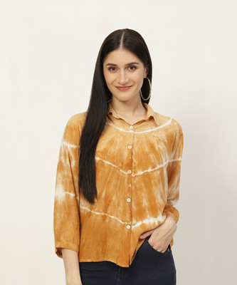 PinkTribe Women Dyed/Ombre Casual Yellow Shirt