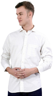 HOC Men Checkered Casual White Shirt
