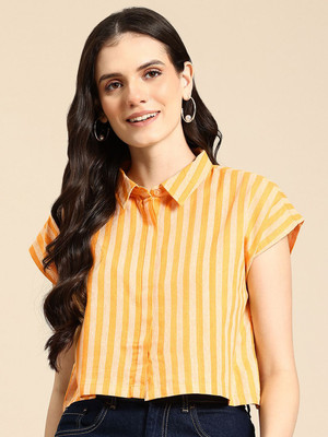 Mast & Harbour Women Striped Casual Yellow Shirt