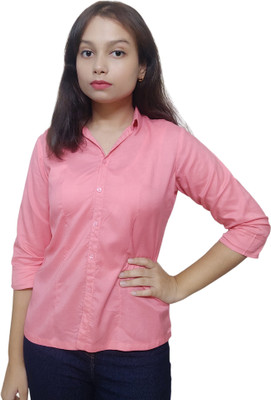 PRACHALAN Girls Solid Casual Pink Shirt