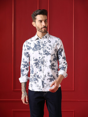 VALENCLUB Men Floral Print Casual White Shirt