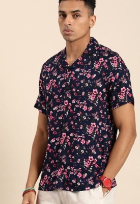 MS Creation Men Floral Print Casual Purple Shirt