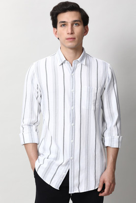 PETER ENGLAND Men Striped Casual White Shirt