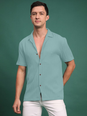 Voroxy Men Self Design Casual Green Shirt