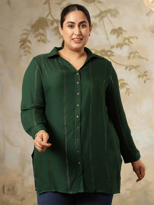 Amydus Women Printed Casual Green Shirt