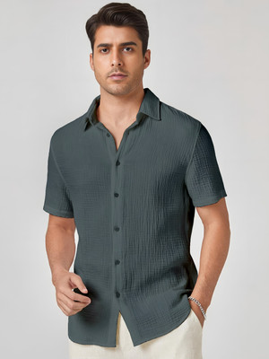 Webric Men Self Design Formal Grey Shirt