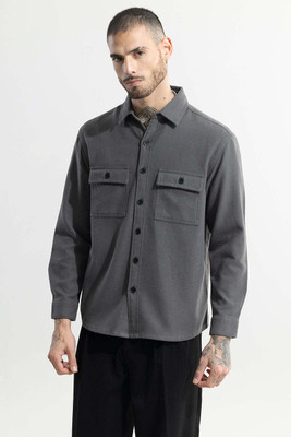 Snitch Men Self Design Casual Grey Shirt
