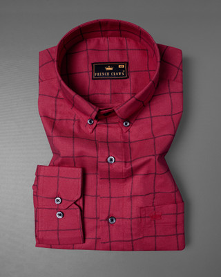 french crown Men Checkered Casual Red Shirt