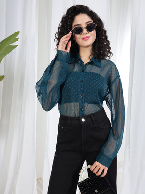 TANDUL Women Self Design Casual Green Shirt