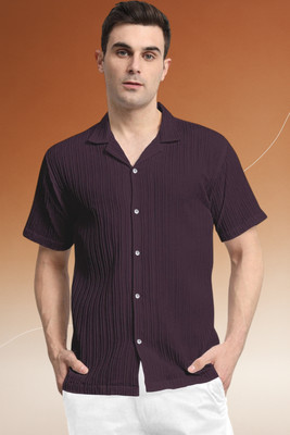 A DEEMOON TREND Men Self Design Casual Purple Shirt