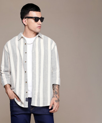 Roadster Men Striped Casual Cream Shirt