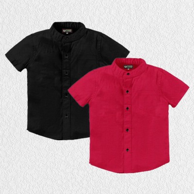 Cloud Kids Boys Solid Casual Black, Red Shirt(Pack of 2)