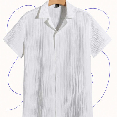 A DEEMOON Men Self Design Formal White Shirt