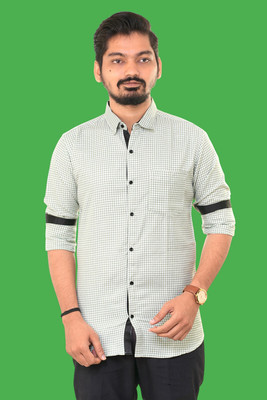 PUBHIZA Men Checkered Casual Green Shirt