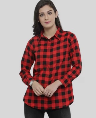 rida creation Women Checkered Casual Red Shirt