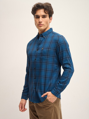 THE BEAR HOUSE Men Checkered Casual Blue Shirt