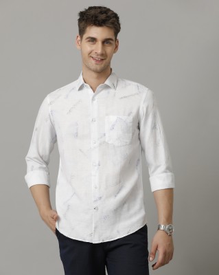 Linen Club Men Solid Casual White Shirt