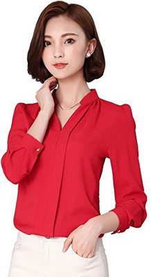 Armenian Women Solid Casual Red Shirt