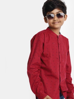 V-MART Boys Printed Casual Maroon Shirt