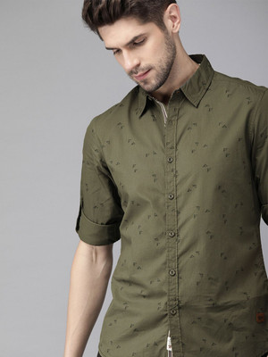 Roadster Men Printed Casual Green Shirt