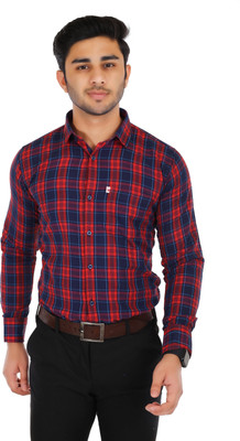 TIKI TEES TREND Men Checkered Casual Red, Dark Blue, Blue Shirt