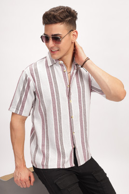 Gritstones Men Printed Casual White, Maroon Shirt