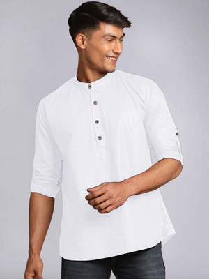 allan peter Men Solid Straight Kurta(White)