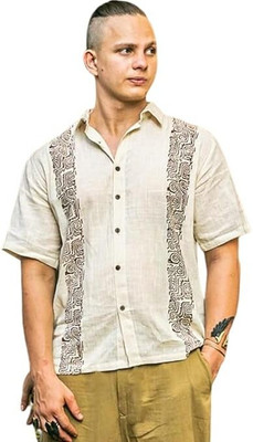 CRYSTALHEAL Men Printed Casual Cream Shirt