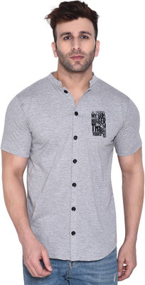 GEUM Men Solid Casual Silver Shirt