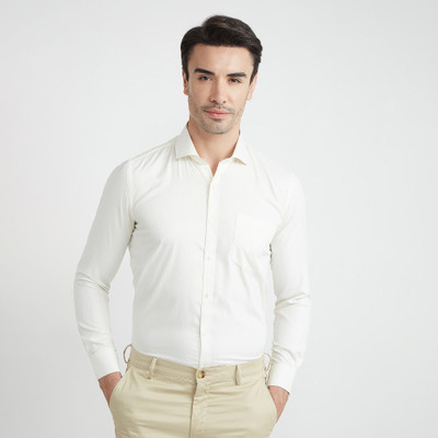 Mark & Albert Men Striped Formal White Shirt