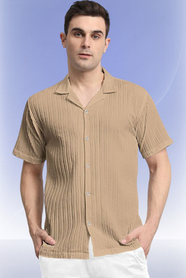A DEEMOON TREND Men Striped Casual Cream Shirt