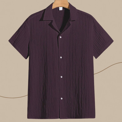 Jenil Fashion Men Self Design Casual Purple Shirt