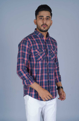 Apurva Interiors Men Checkered Casual Dark Blue, Pink, Light Blue Shirt