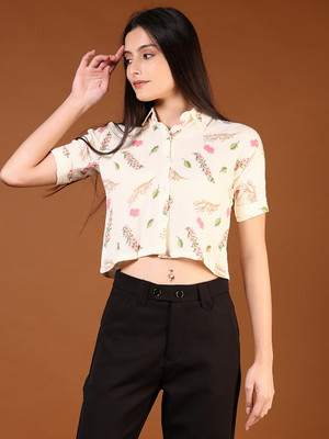 V-MART Women Printed Casual Beige Shirt