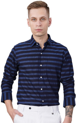 french crown Men Striped Formal Blue, Dark Blue Shirt