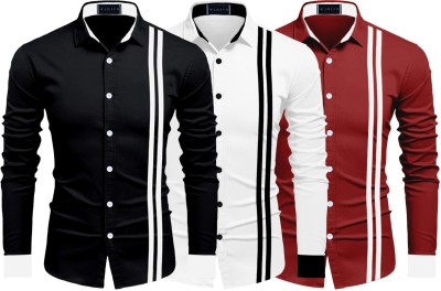 ROYAL SCOUT Men Striped Casual Black, White, Red Shirt(Pack of 3)
