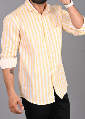 FUBAR Men Striped Casual Yellow Shirt