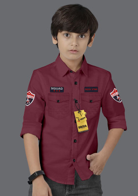 Grivacreation Boys Printed Casual Maroon Shirt