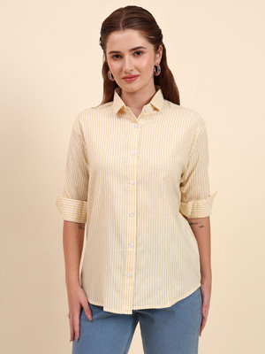 Dressberry Women Striped Casual Yellow Shirt