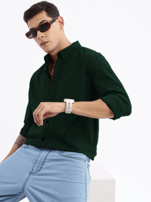 METRONAUT Men Solid Formal Dark Green Shirt