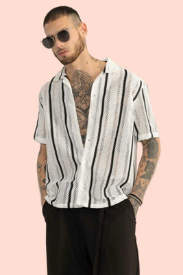 CROZYTONE Men Self Design Formal White, Black Shirt